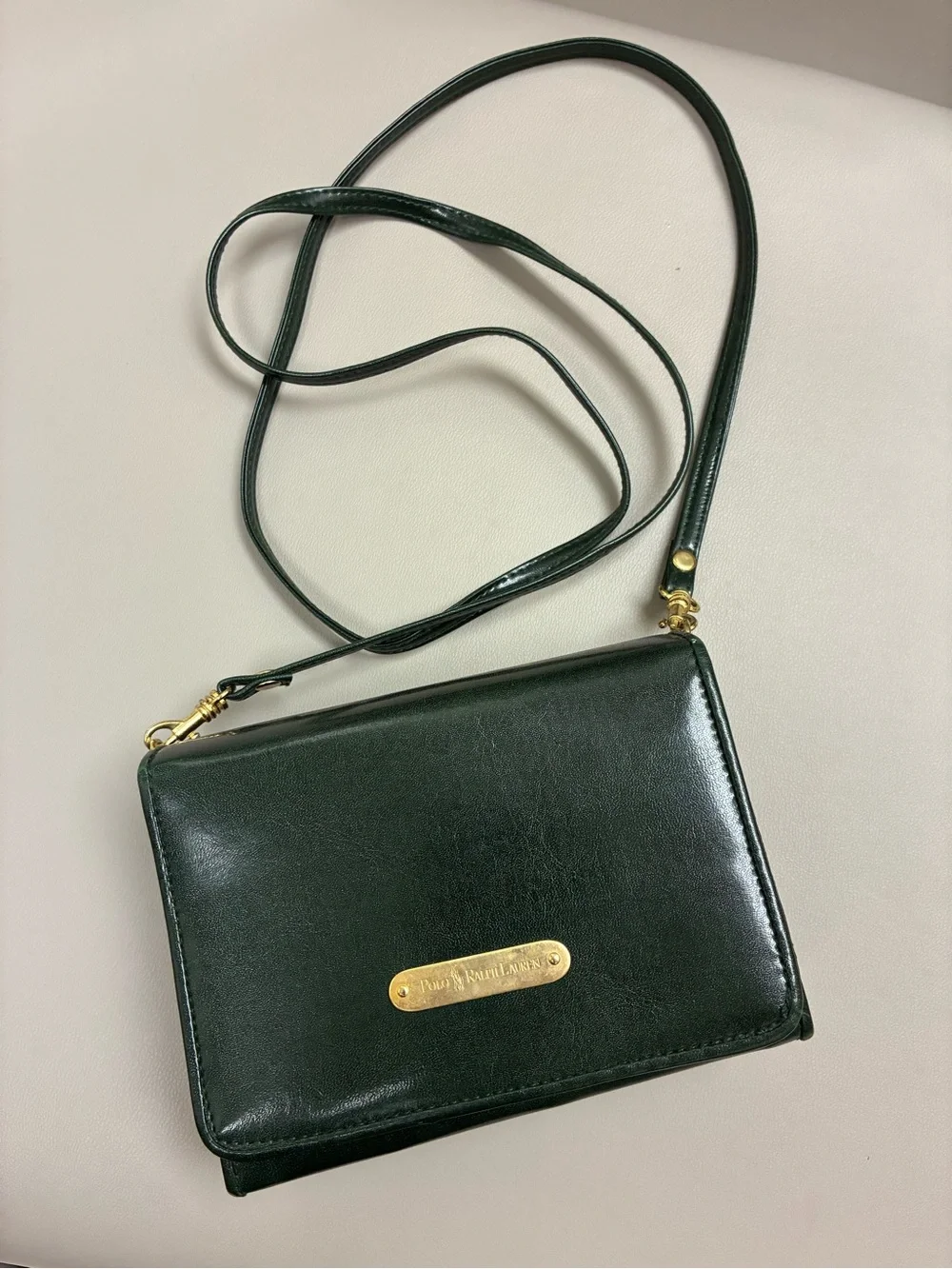 Vintage Polo Ralph Lauren Green Leather Crossbody Bag Purse